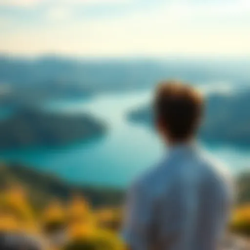 A person looking out over a calm landscape, symbolizing freedom and a new start after leaving casino life, with a sense of peace and hope.