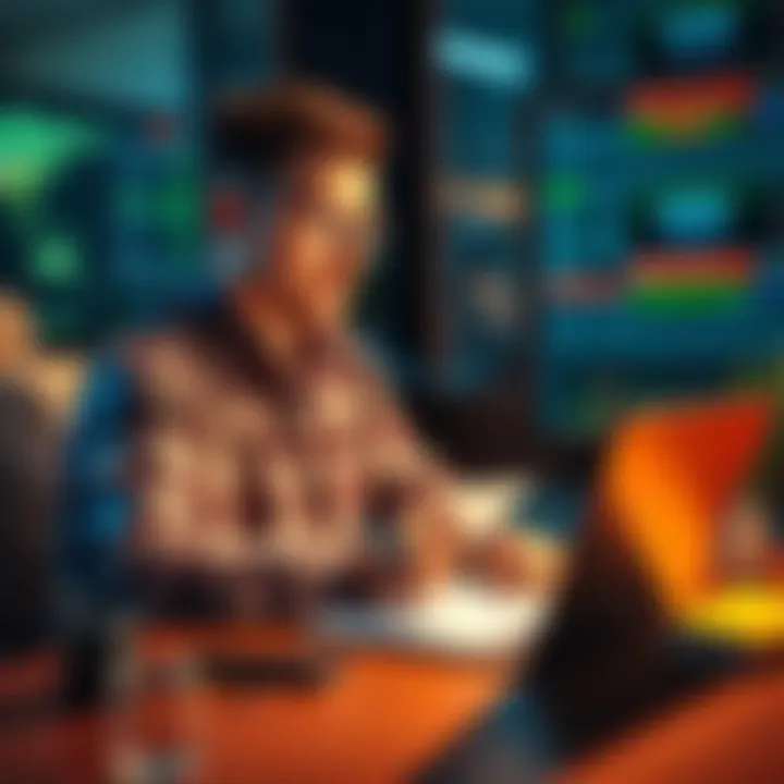 A person sitting at a desk with a laptop, taking notes and analyzing sports statistics for betting strategies.