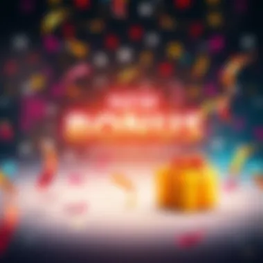 A bright graphic representing a bonus announcement with confetti and a gift box