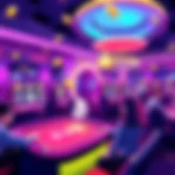 A vibrant digital illustration of a futuristic casino with cryptocurrency symbols and a gaming table, showcasing players enjoying quick transactions and popular game providers.