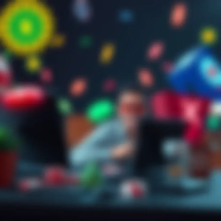 New Gambling Opportunities A person excitedly using a computer with gambling symbols around, representing 450 CAD Inbox offers