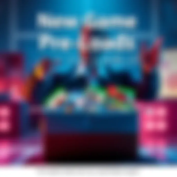 A person excitedly opening a box of new video game pre-loads with various game covers visible inside.