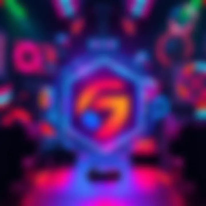 A vibrant graphic showcasing the logo of a new gaming platform, with gaming elements in the background