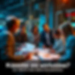 A group of people discussing a new concept with papers and charts in front of them