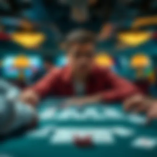A newcomer at a poker table looks puzzled after losing a hand in Omaha, surrounded by other players and cards spread on the table.