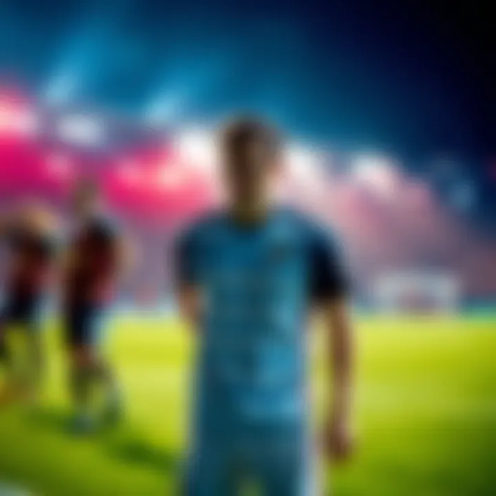 A player looking disappointed on the field, while teammates celebrate in the background