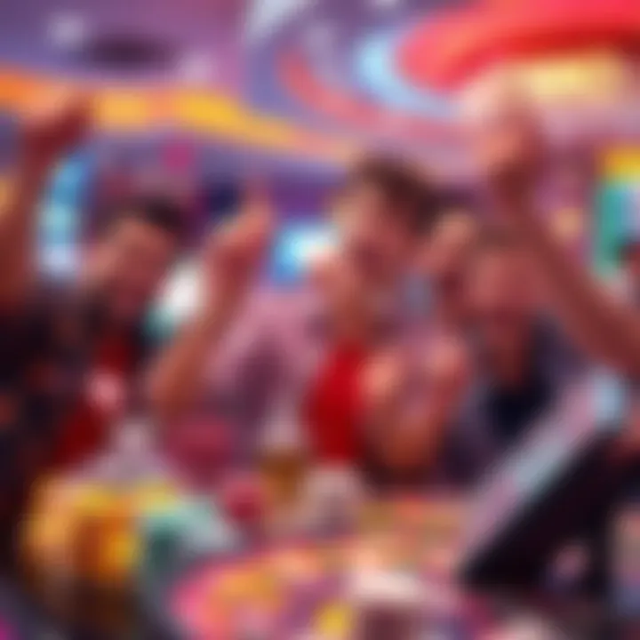 Group of excited new players celebrating their big gambling wins at a casino