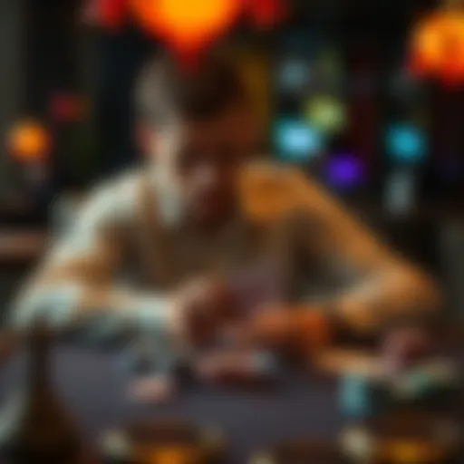 New Poker Player Learning Terms A person seated at a poker table, looking at cards and notes, trying to understand poker terms like 3 Bets and Semi Bluffing.