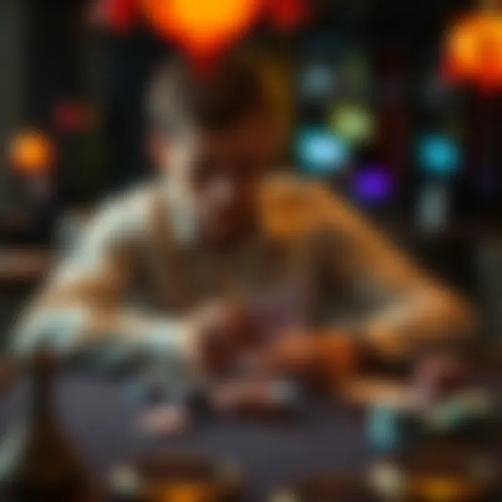 New Poker Player Learning Terms A person seated at a poker table, looking at cards and notes, trying to understand poker terms like 3 Bets and Semi Bluffing.