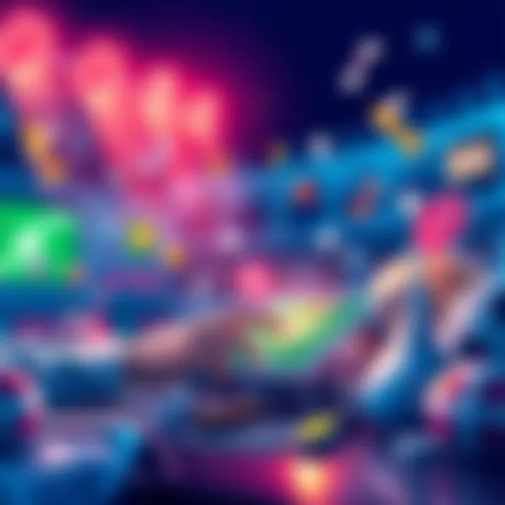 Illustration of a sports betting scene with a person placing a bet on a smartphone surrounded by sports icons