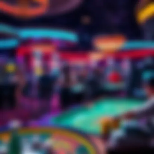 A lively casino scene showing players at various gaming tables, highlighting the latest trends in the gambling sector with modern equipment and enthusiastic participants.