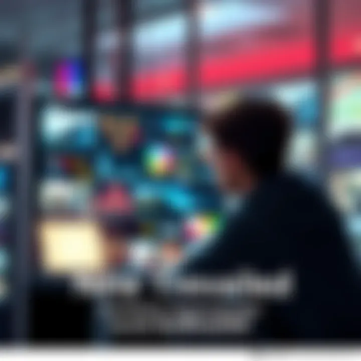 A person looking at a digital screen displaying various modern trends and developments