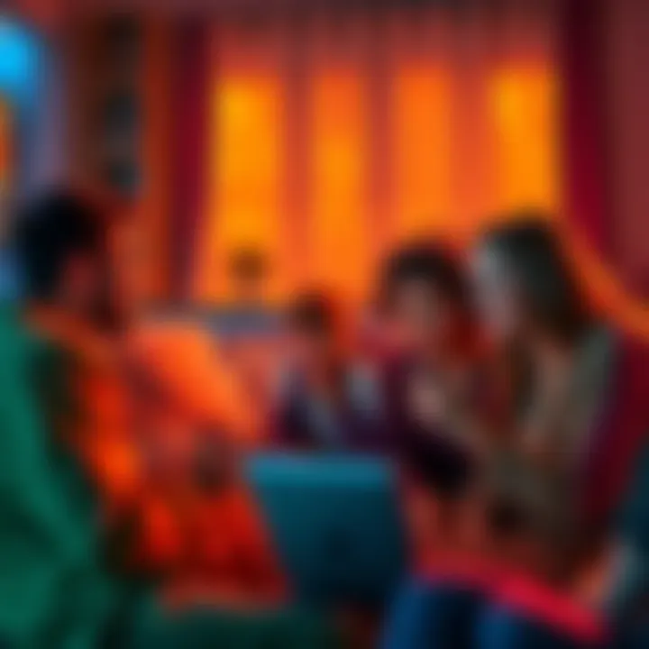 A group of friends watching TV together, expressing various emotions while enjoying a new series.