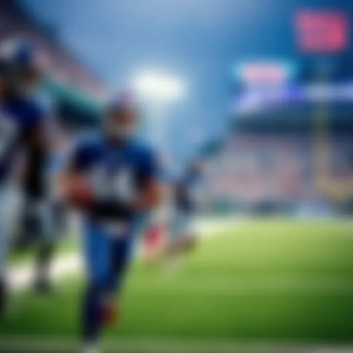 Players from the New York Football Giants in action during a game with fans cheering in the background