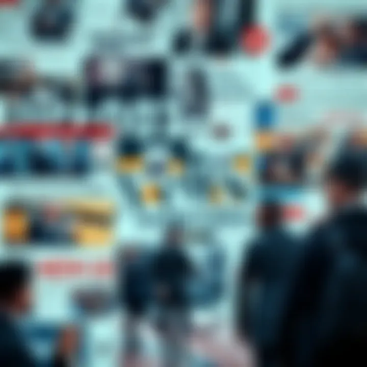 A collage of headlines highlighting current events such as politics, health, and technology, featuring images of people discussing news stories.