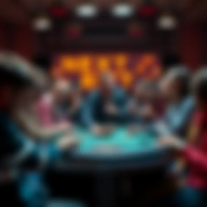 A group of excited people gathered around a table, preparing to place bets with hopeful expressions after a losing round.