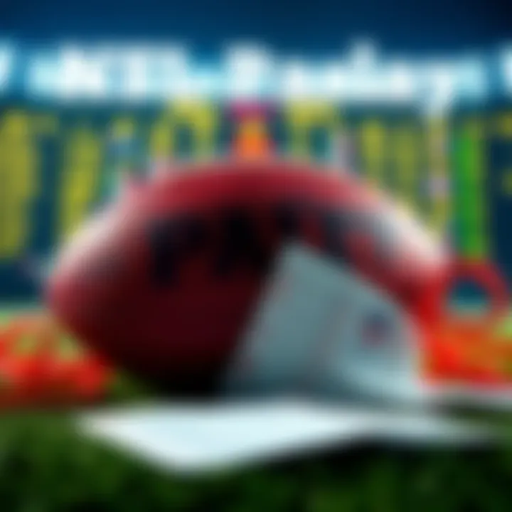 A football with betting slips and a scoreboard in the background, showing NFL games, representing NFL betting tips for Week 3.