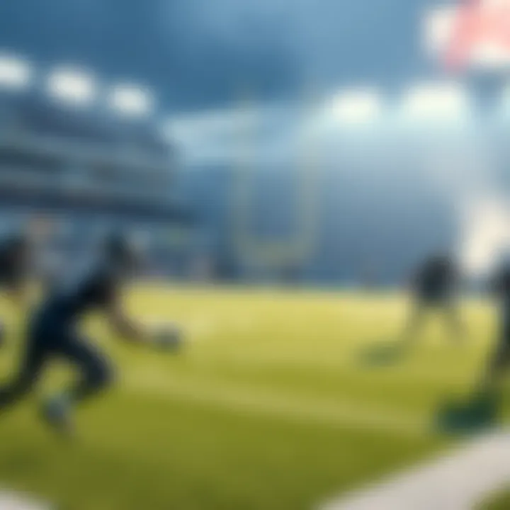 A football field with players in action during an NFL game, showcasing team strategies and player development