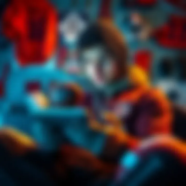 A person reviewing NFL tips and recommendations on a digital device, surrounded by football gear.