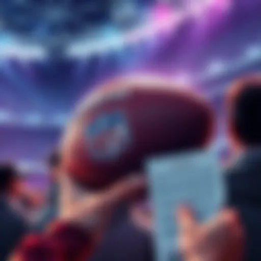 NFL Betting Tips Illustration of a football with betting odds and a fan holding a betting slip