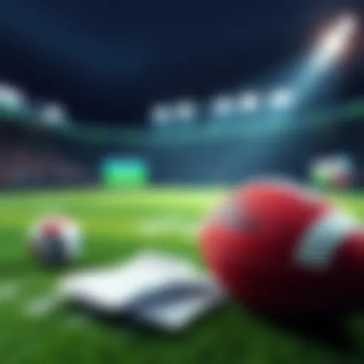 A football field with betting slips and a football, representing NFL betting predictions.