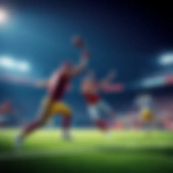 A football field with players in action during a game, showcasing a touchdown celebration