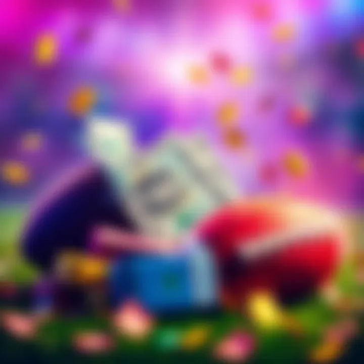 A graphic showing winning sports bets with cash and football elements