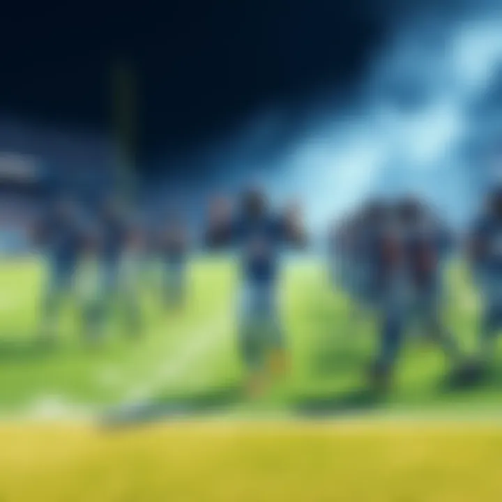 Players from the Lions and Bills warming up on the field before their NFL game