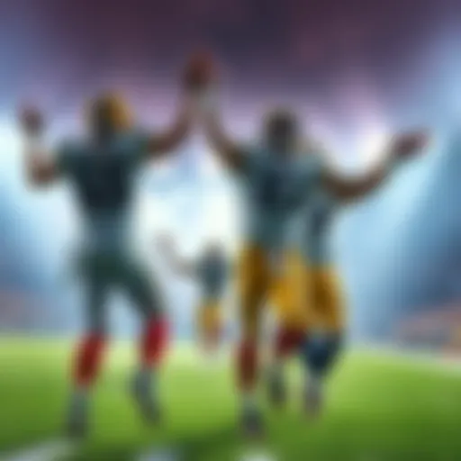 NFL Players Celebrating Touchdowns NFL players celebrating after scoring first-half touchdowns during a game