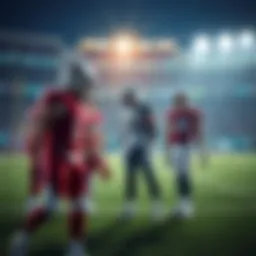Football players from Arizona Cardinals and Carolina Panthers warming up on the field during the NFL preseason