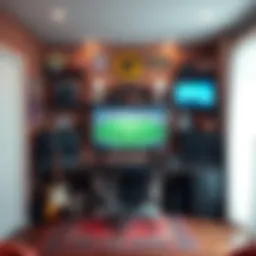 A fan displays their unique NFL setup featuring team decorations and game memorabilia.