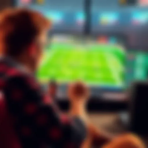 A football fan analyzing betting options while watching an NFL game on TV