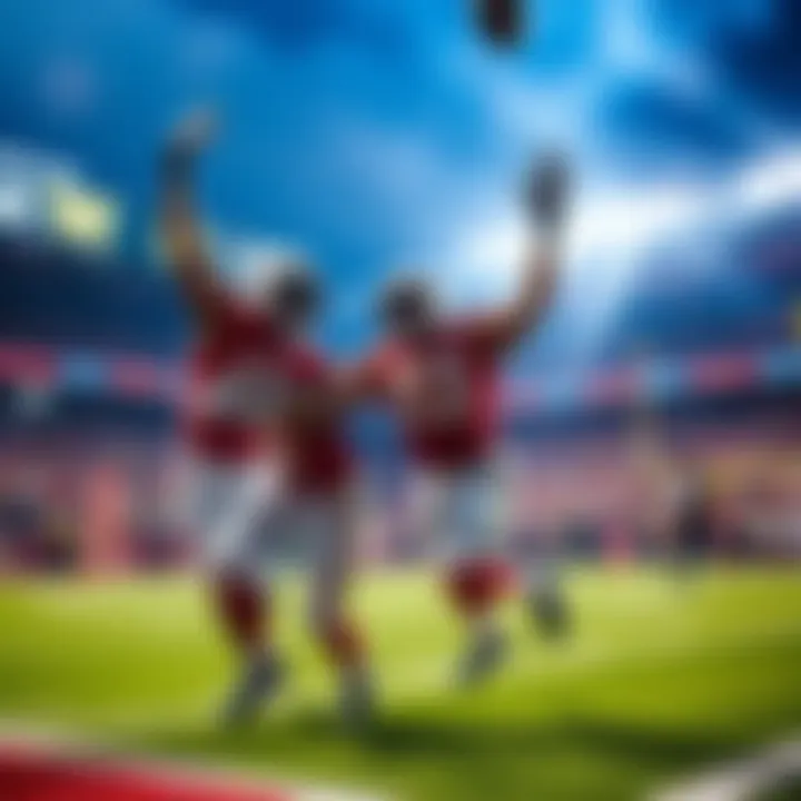 Exciting NFL Touchdown Bets Players celebrating a touchdown in an NFL game, showcasing excitement and betting potential.