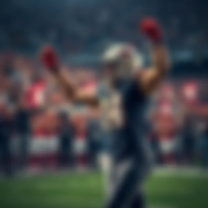 NFL Touchdown Betting Strategies A football player celebrating a touchdown with fans cheering in the background, showcasing excitement for NFL betting strategies.