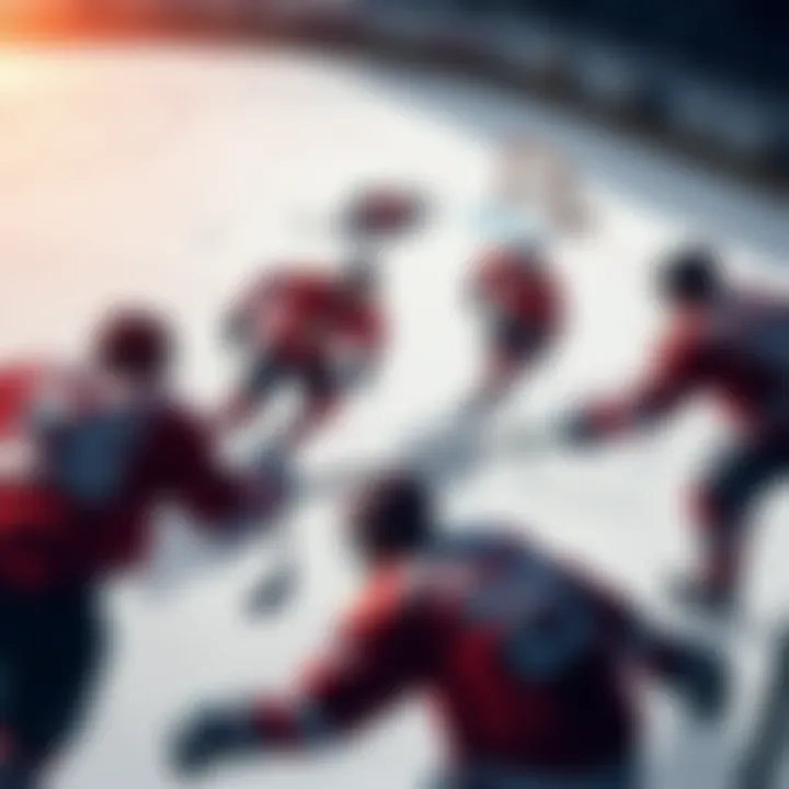 A player executing a complex pass on the ice during an NHL game, showcasing teamwork and strategy.