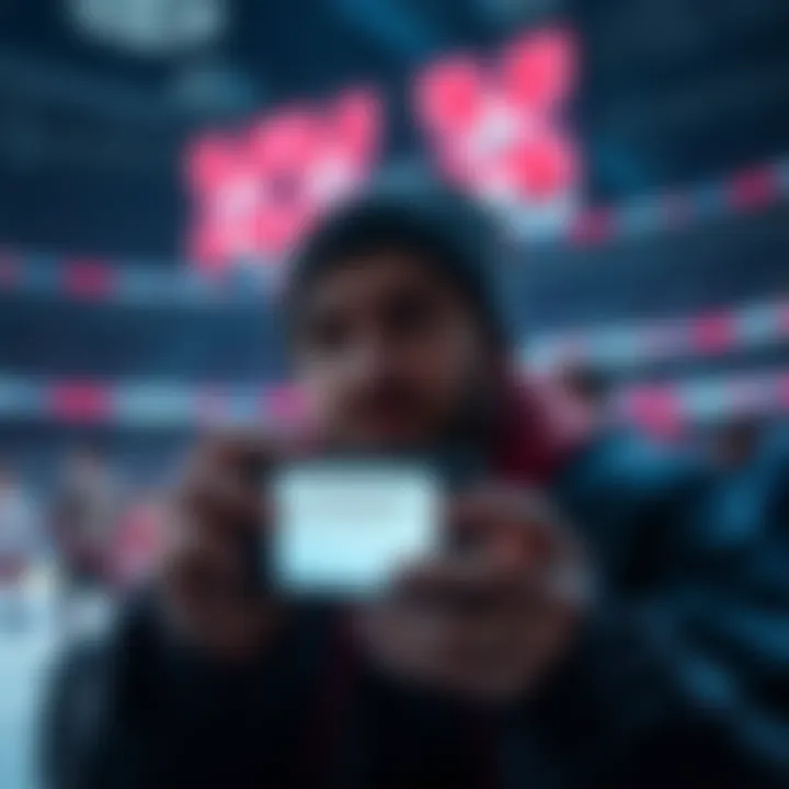 A hockey fan looking disappointed with a phone showing a betting site error message