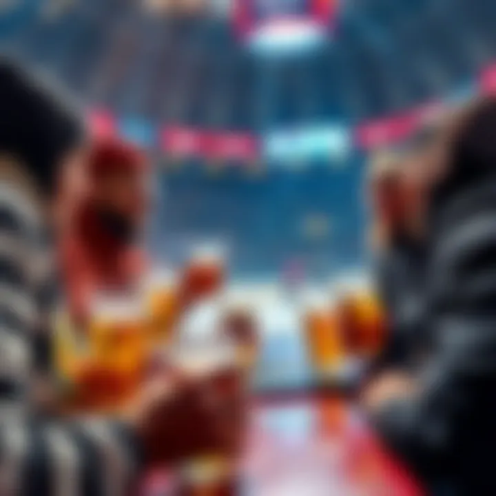 A group of hockey fans discussing betting strategies over beers
