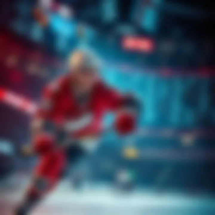 A hockey player in action with betting odds displayed in the background