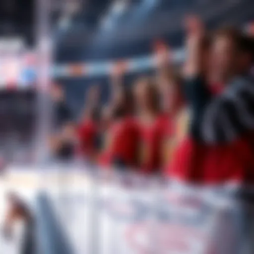 A group of excited NHL fans wearing team jerseys cheer during a game, showcasing their enthusiasm and support for hockey.
