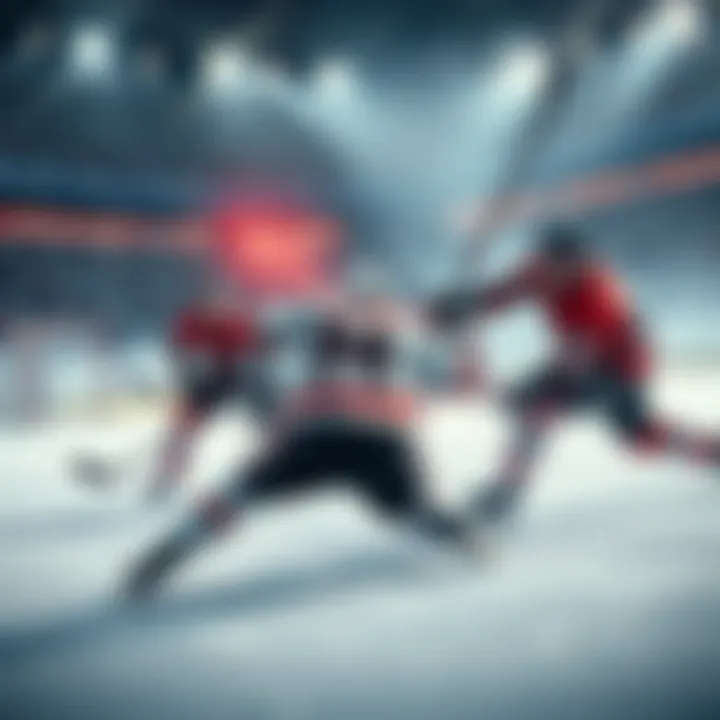 A player shooting the puck towards the goal during an NHL game, with defenders and a goalie in action.