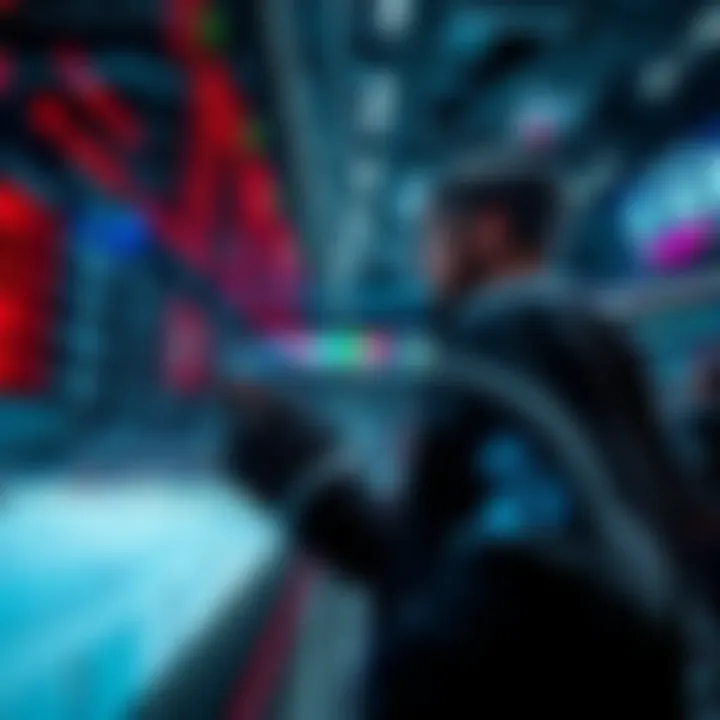 A hockey player checking statistics on a digital board during an NHL game