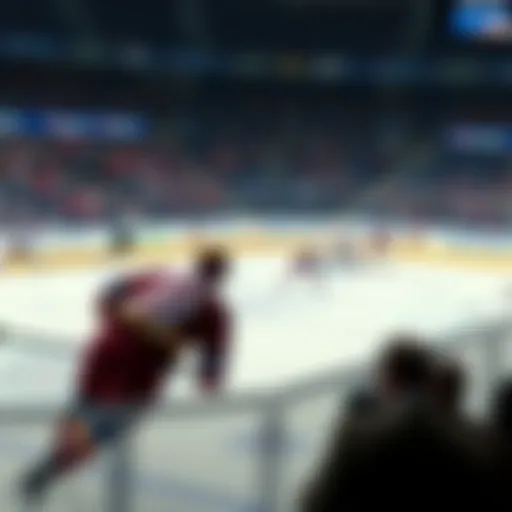 Two NHL hockey teams competing on the ice during a game, showcasing players, a puck, and the crowd in the background.