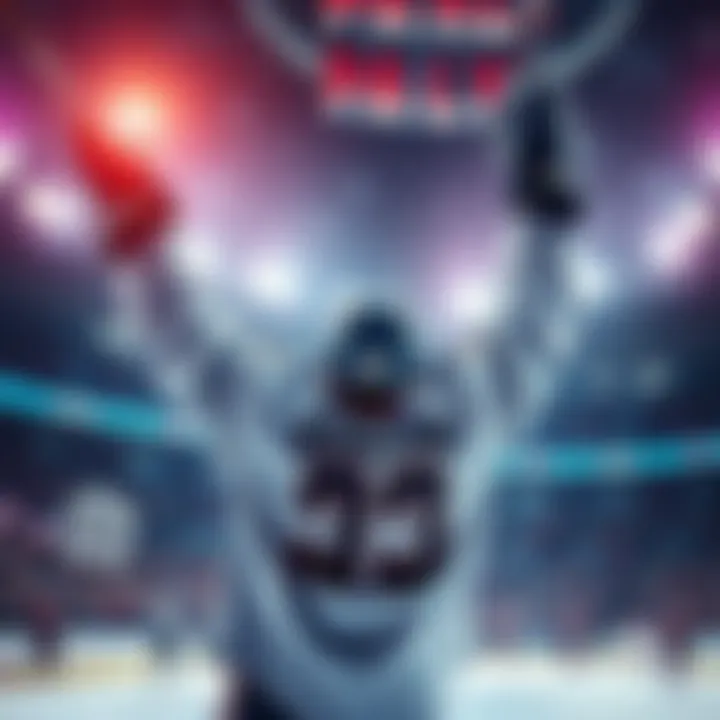 An NHL player raises their arms in celebration after scoring a goal during an exciting game