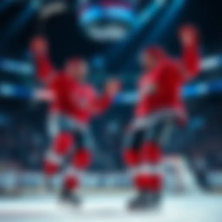 Owen Tippett and Alex Ovechkin celebrating after scoring goals in an NHL game