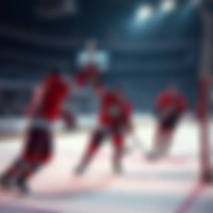 NHL players celebrating a goal on the ice during a game