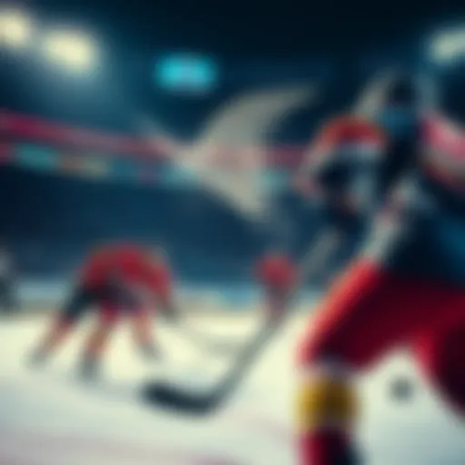 NHL players in action shooting the puck towards the goal during a match