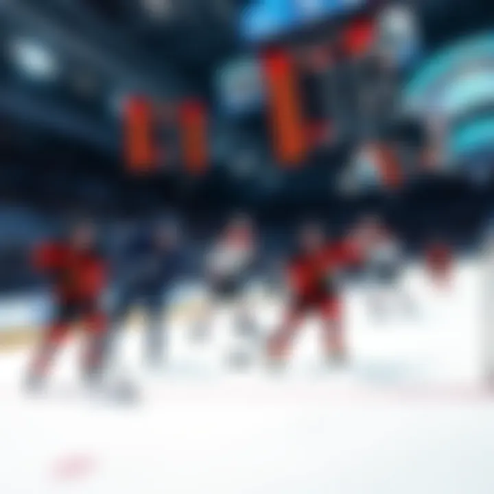 A dynamic scene showing NHL teams competing on ice, focusing on players in action, with a scoreboard displaying current points, illustrating the intensity of the 2026 points race.