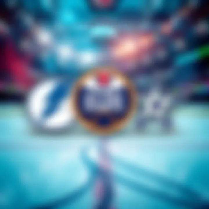 Logos of Lightning, Oilers, Sabres, and Stars on a hockey rink background