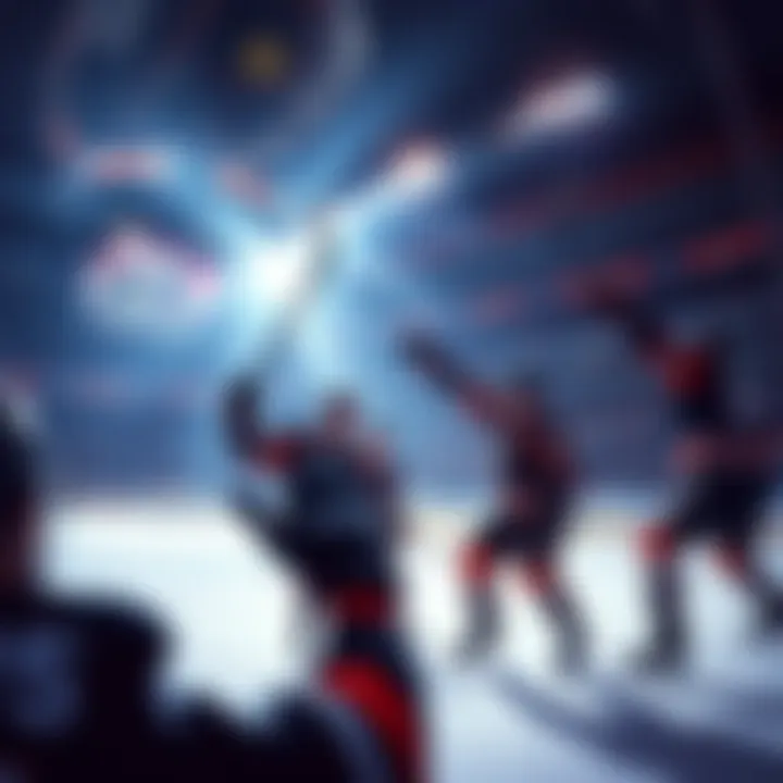 Hockey players celebrating a goal in a rink during an NHL game