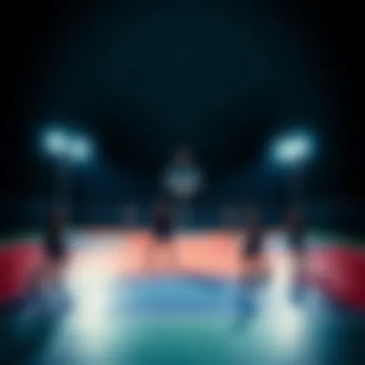 A group of players on a basketball court under the night lights, enjoying an exciting game.